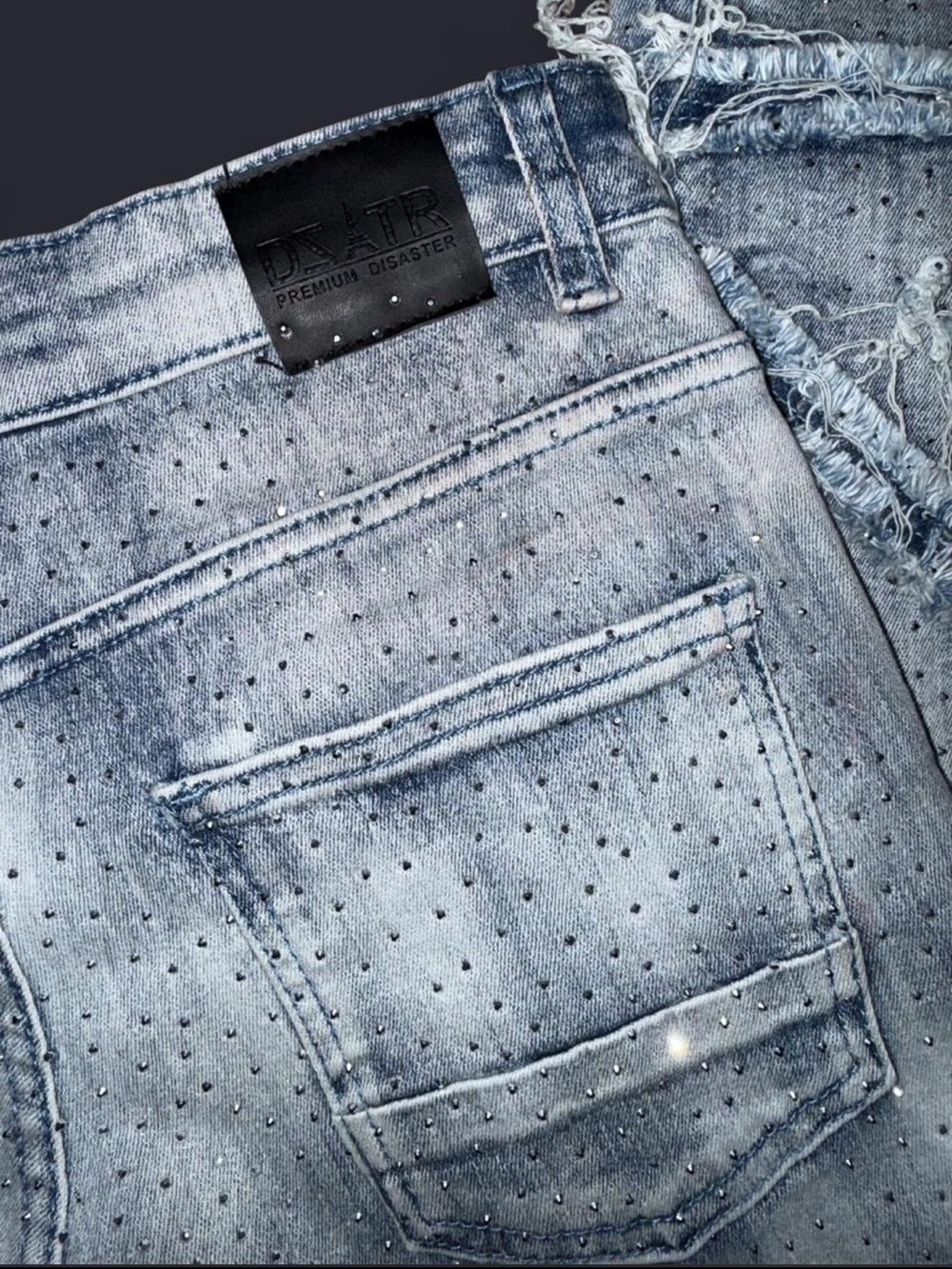 Light Wash Distressed Rhinestone Jeans - Picture 5 of 5
